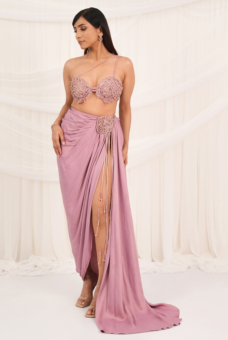 Moonlit Blush | Cashmere Rose Draped skirt with cape