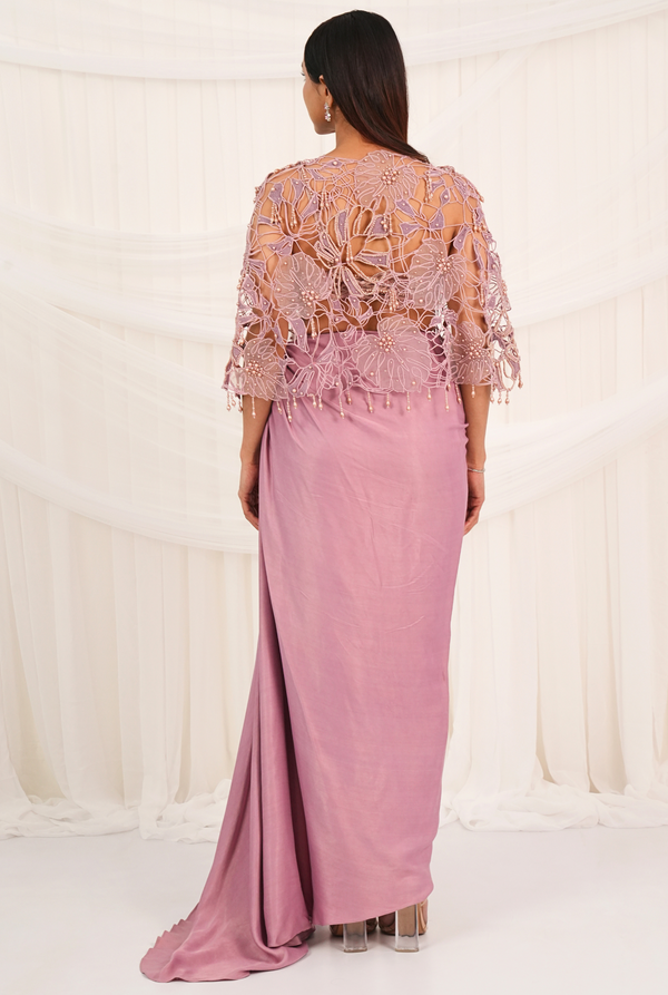 Moonlit Blush | Cashmere Rose Draped skirt with cape