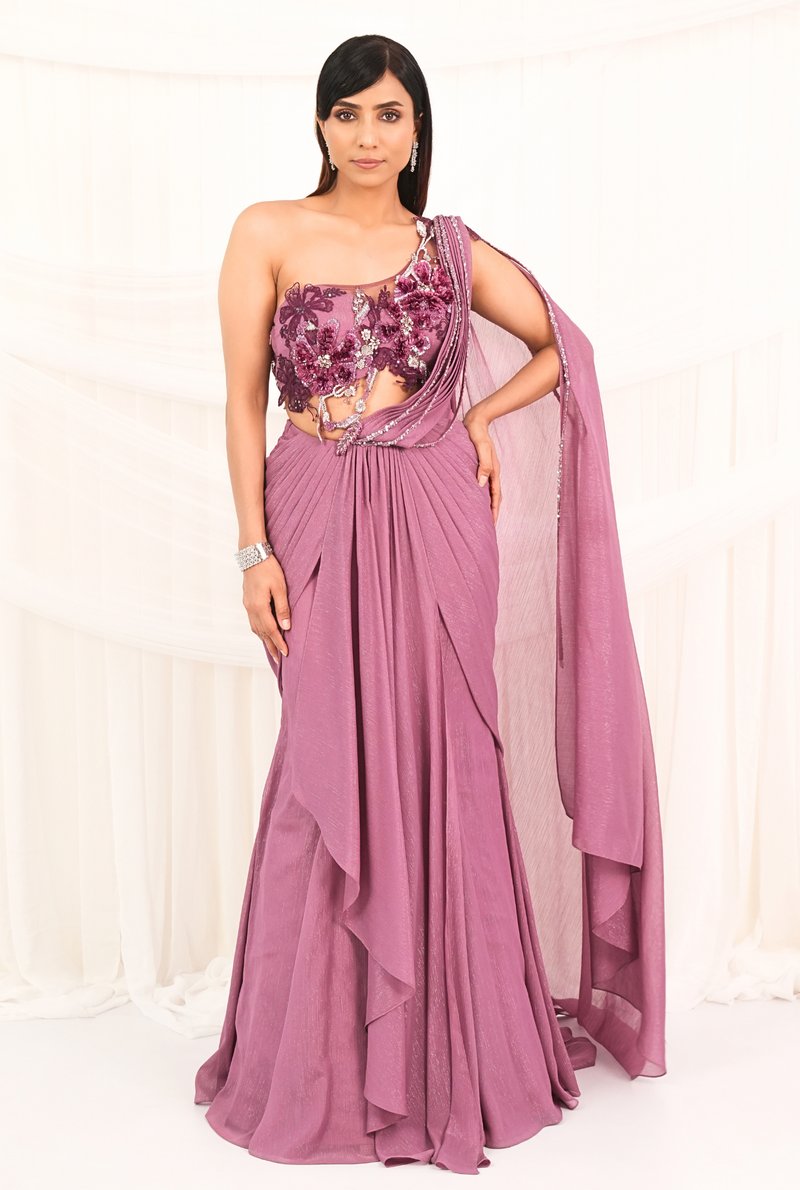 Rose Ember | Blush Mauve Draped Saree