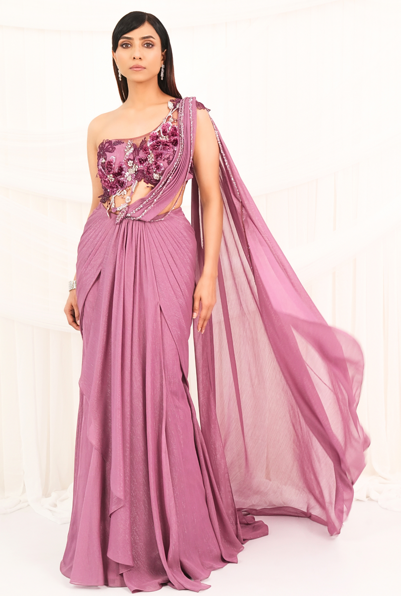Rose Ember | Blush Mauve Draped Saree