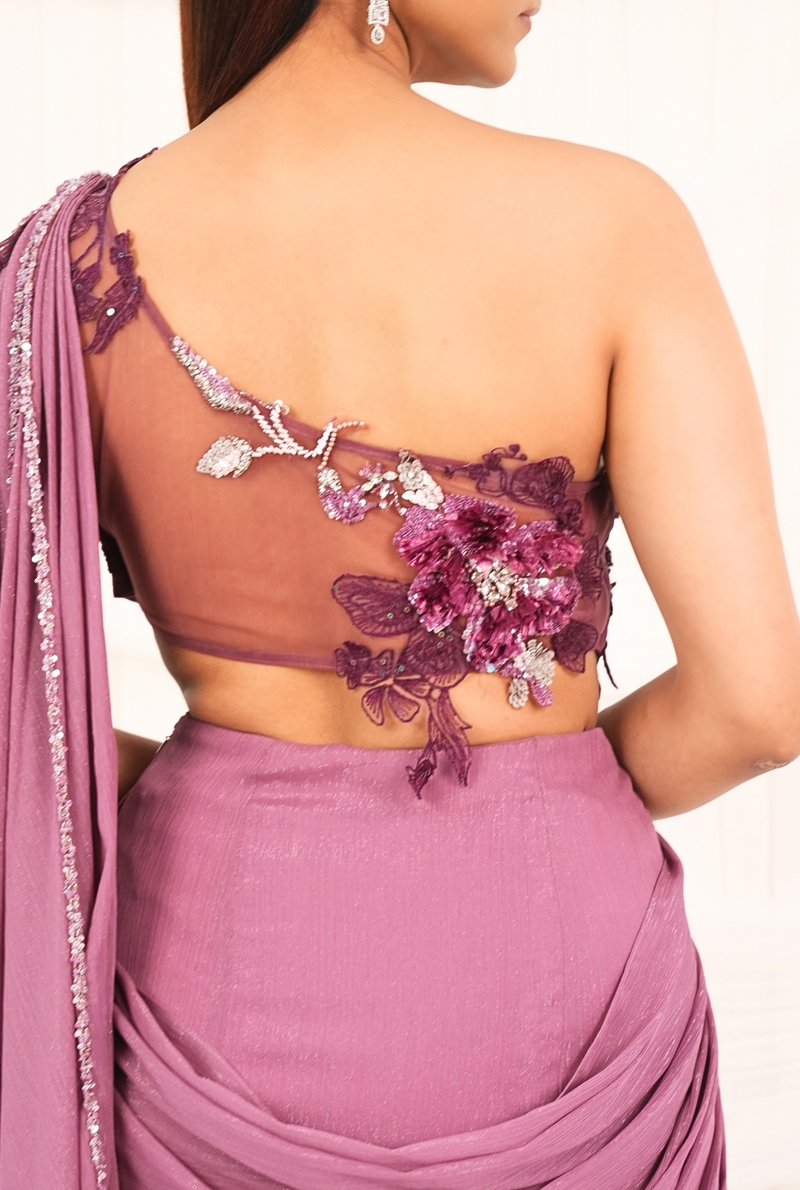 Rose Ember | Blush Mauve Draped Saree