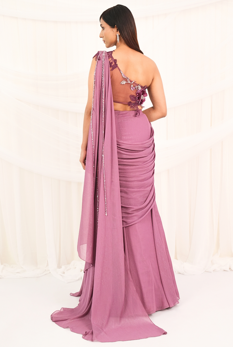Rose Ember | Blush Mauve Draped Saree