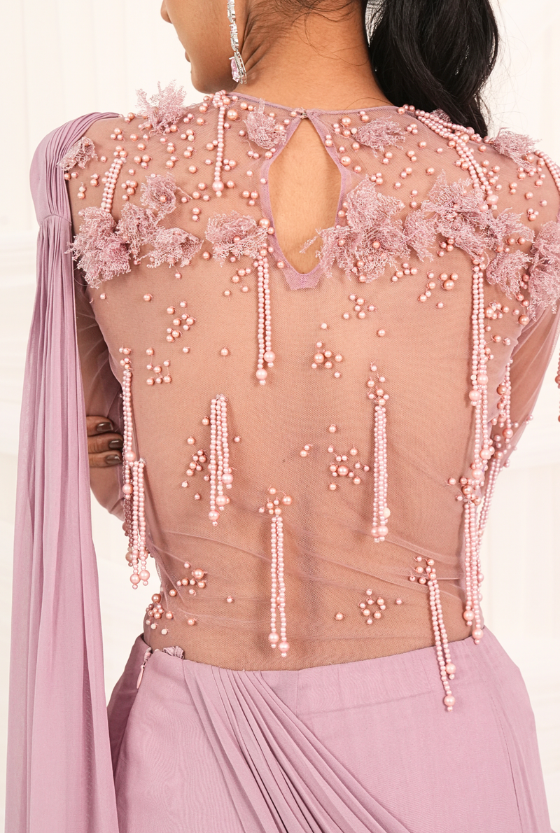 Pink Twilight | Cashmere Rose Draped Sarees with bodysuit