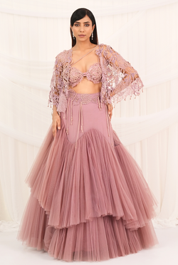 Dusky Breeze | Cashmare Rose Flair Lehenga set