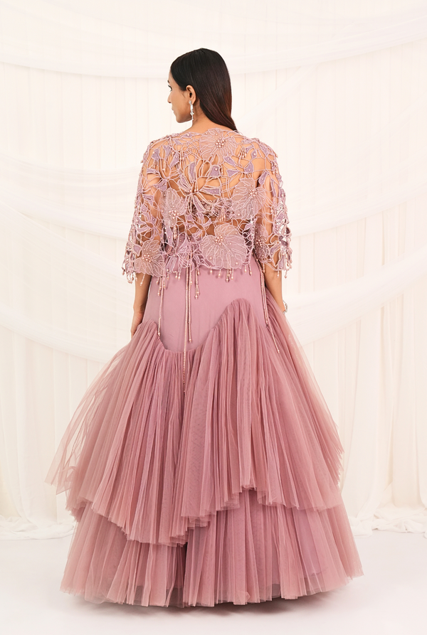 Dusky Breeze | Cashmare Rose Flair Lehenga set