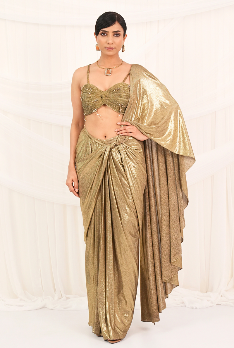 Twist of Gold | Gold knotted saree set
