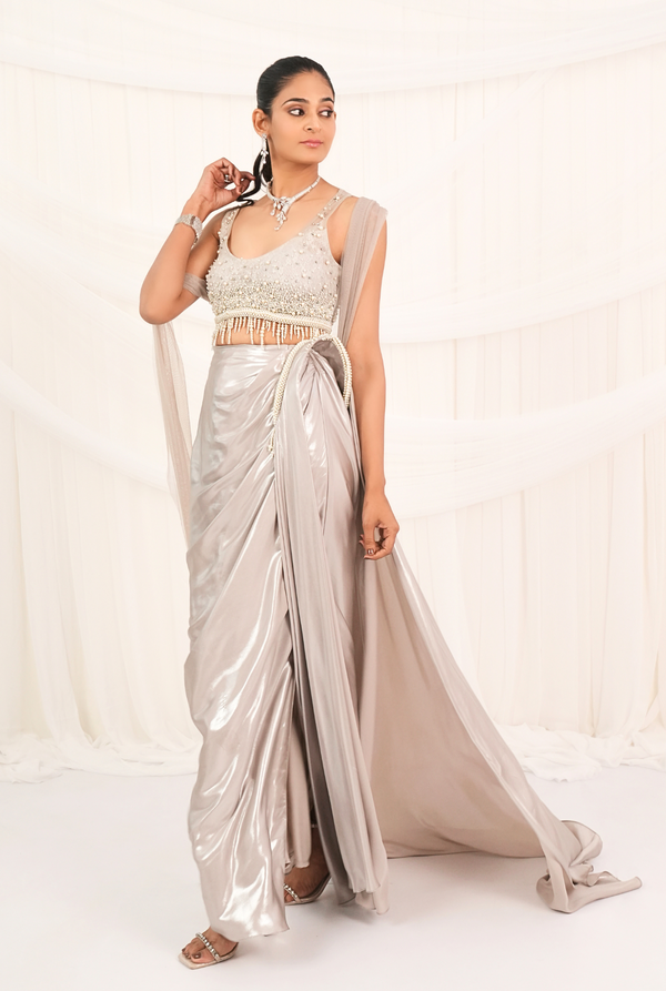 Silver Dusk |  Silver Draped Skirt Set