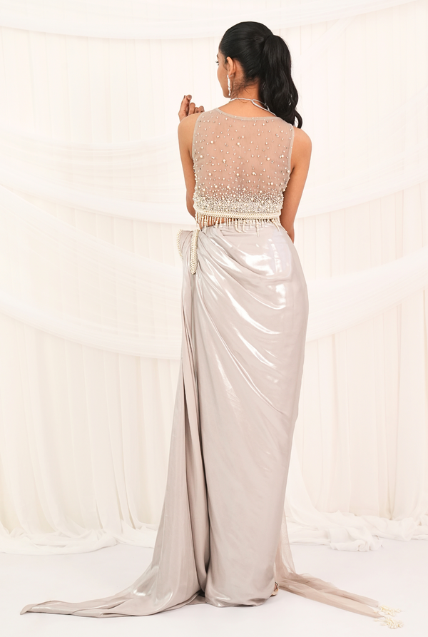 Silver Dusk |  Silver Draped Skirt Set