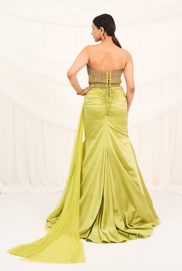 Corset & Curve | Dark Lime Mermaid Lehenga set