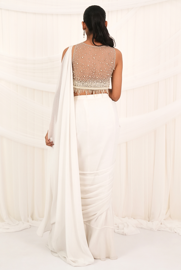 Pearl Pinnacle | Pearl Cream Draped Saree