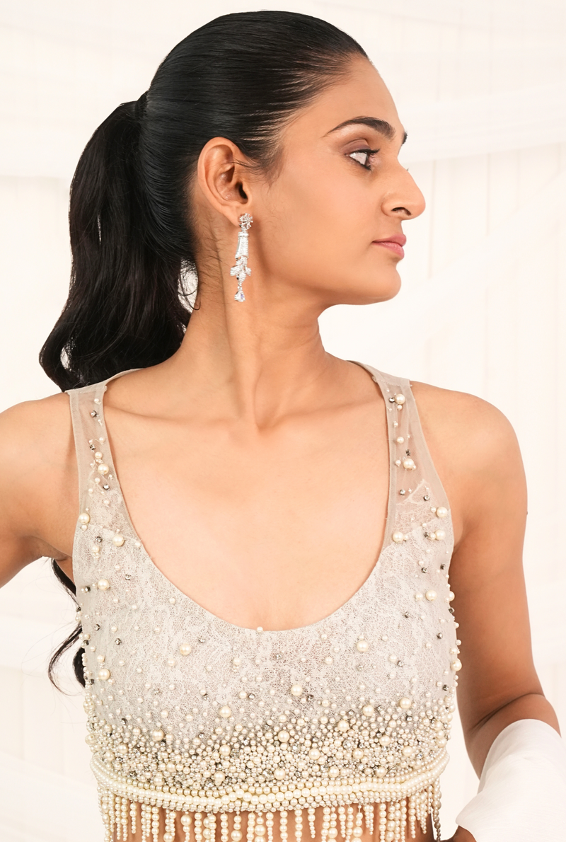 Pearl Pinnacle | Pearl Cream Draped Saree