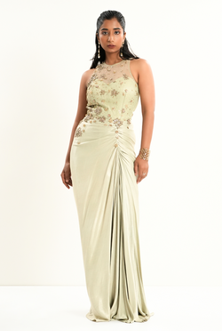 Starlit | Frosted Sage Draped Dress