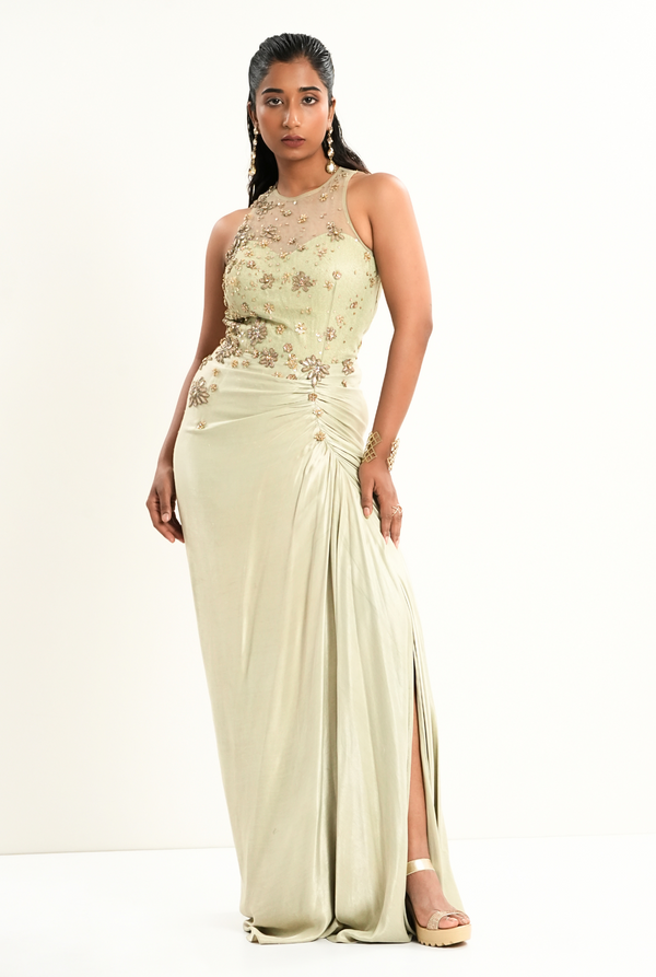 Starlit | Frosted Sage Draped Dress
