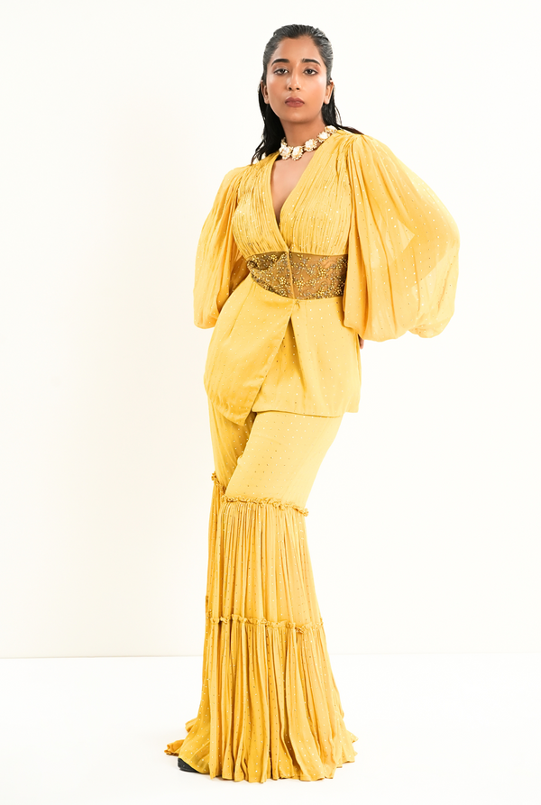 Sunlit Zing |  Yellow Layer Palazzo with Blazer