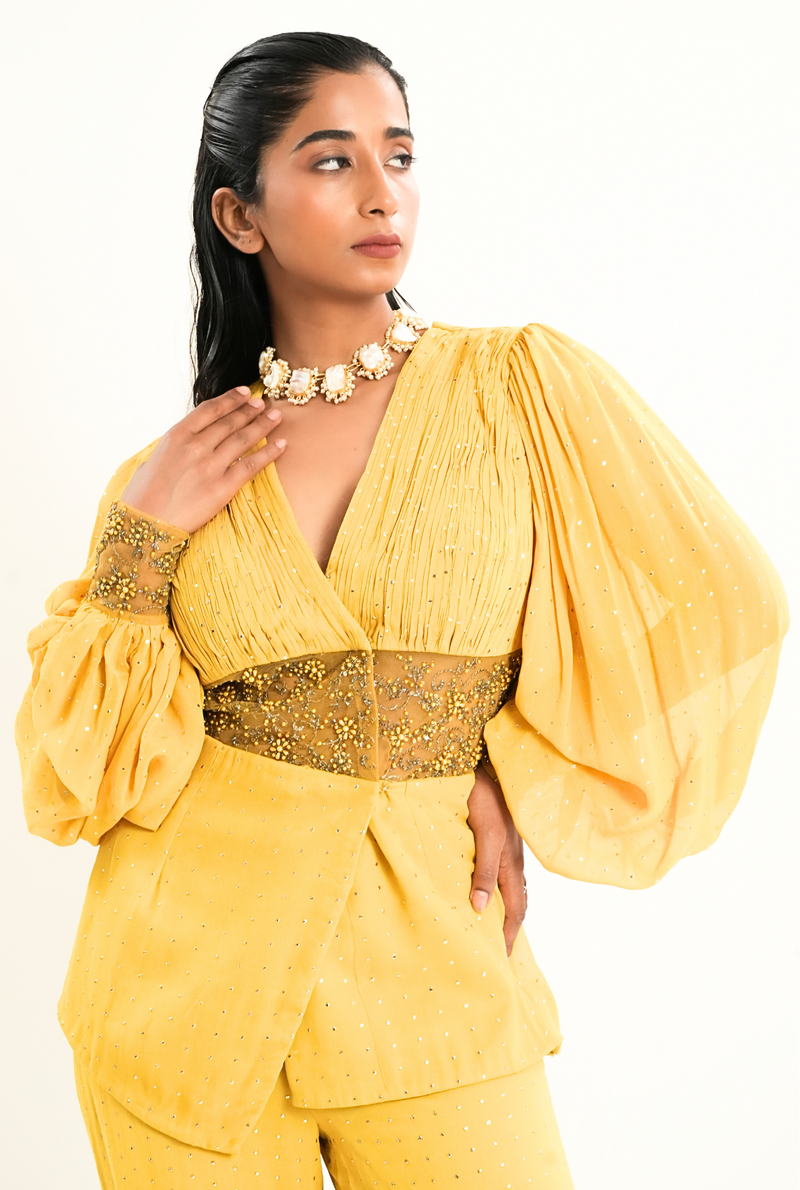 Sunlit Zing |  Yellow Layer Palazzo with Blazer