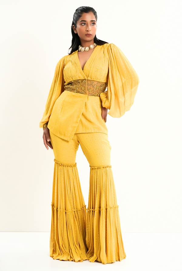 Sunlit Zing |  Yellow Layer Palazzo with Blazer