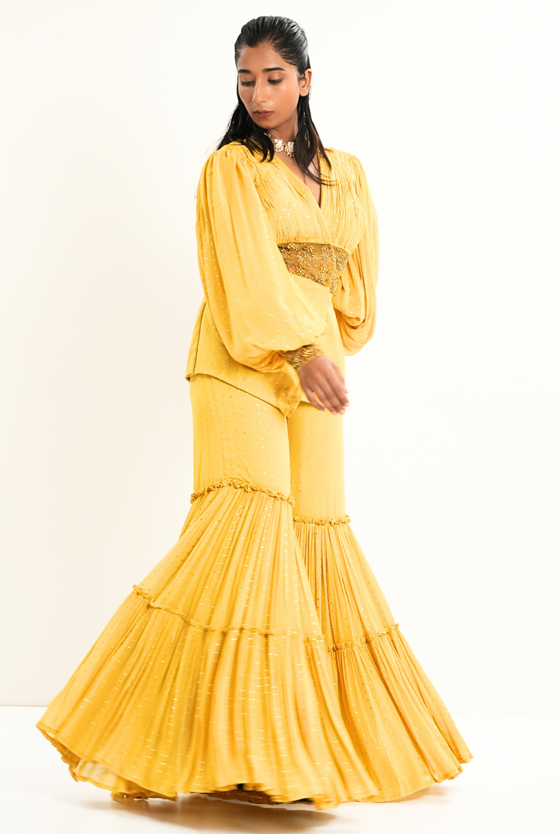 Sunlit Zing |  Yellow Layer Palazzo with Blazer