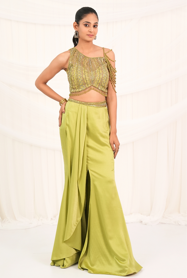 Ivira Green Grace | Dark Lime Fusion Skirt Set