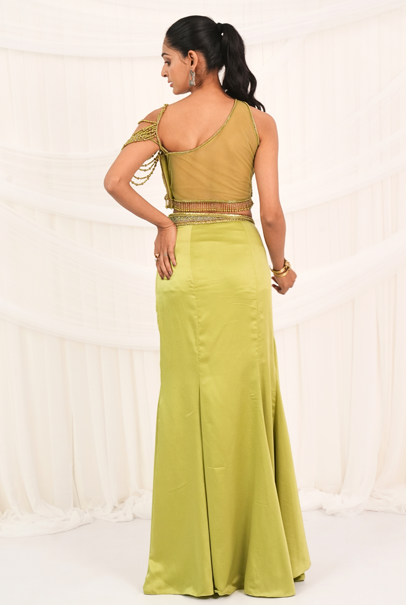 Ivira Green Grace | Dark Lime Fusion Skirt Set