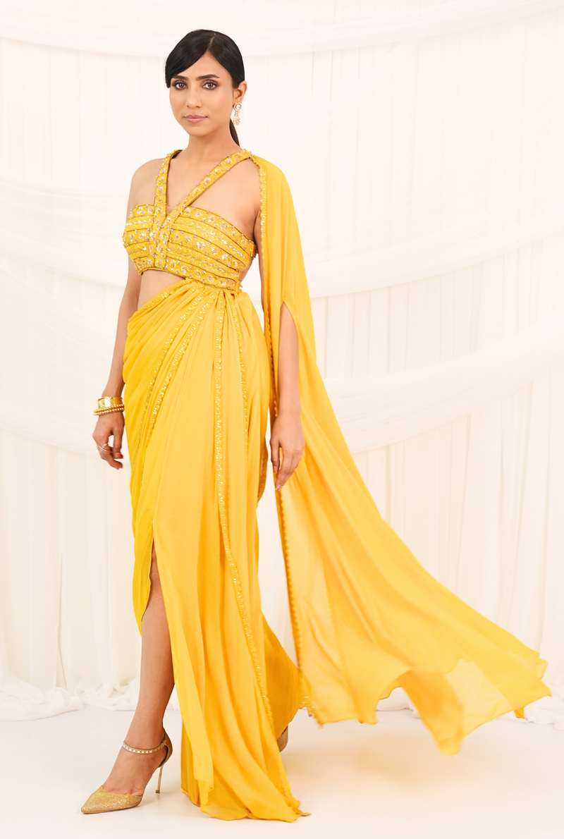 Manjari Saree |  Yellow Draped Sarees