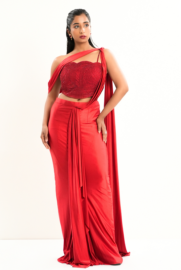 Red Glare Saree | Red Luster Draped Saree
