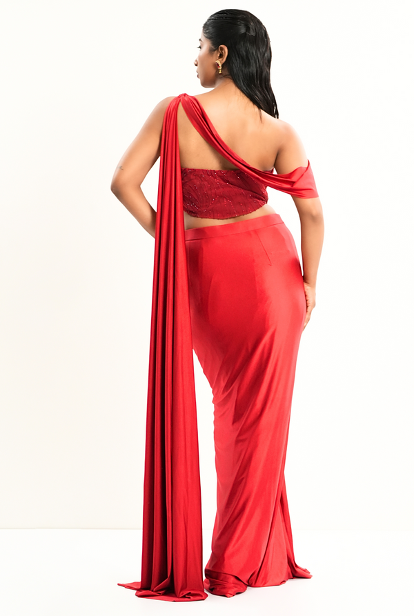 Red Glare Saree | Red Luster Draped Saree