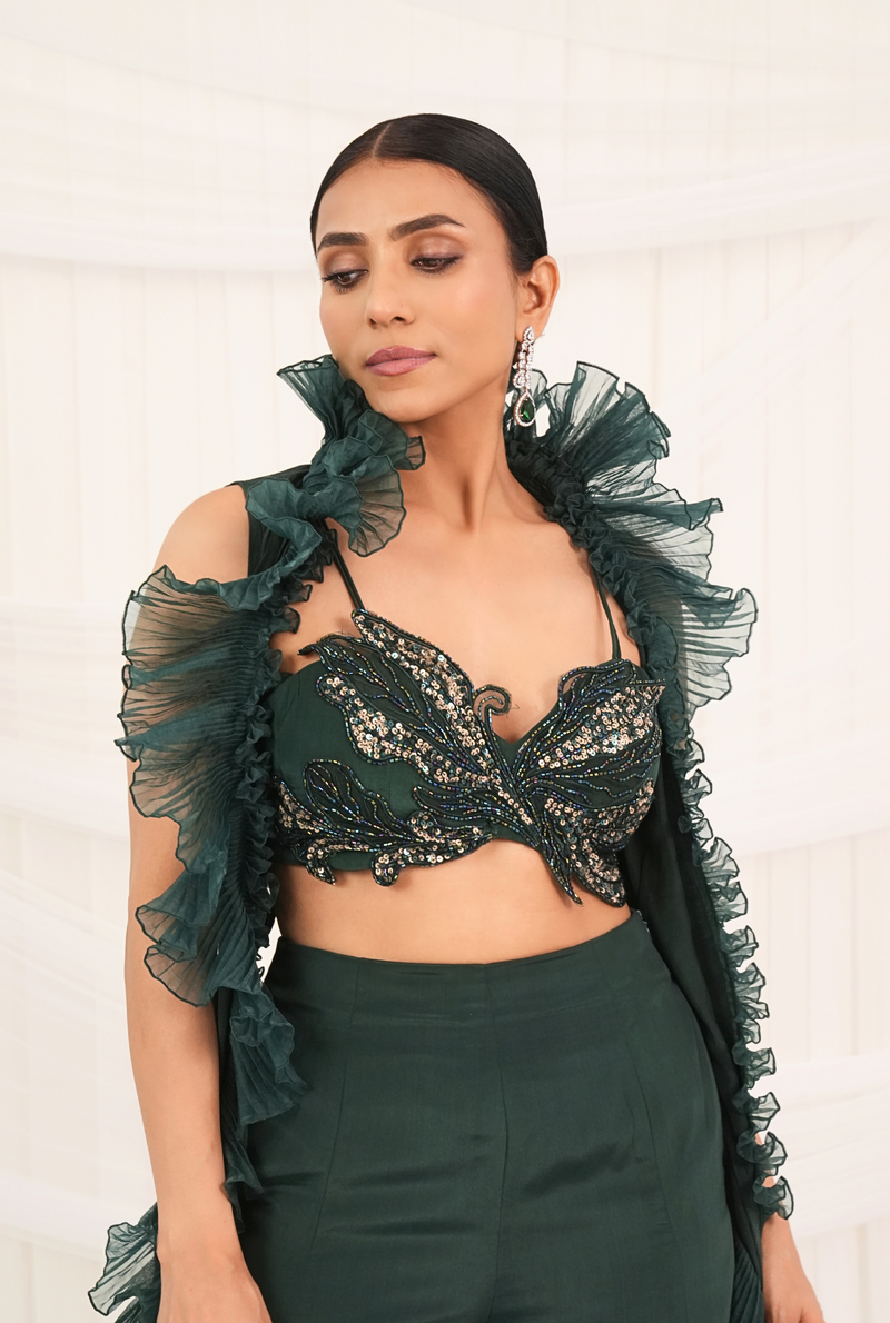Emerald Echo | Emerald Green Palazzo set with cape