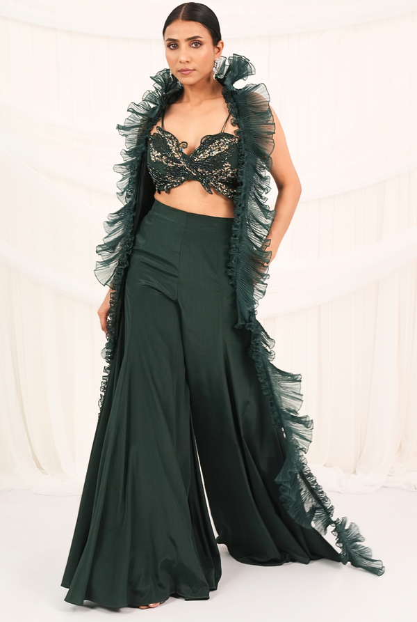 Emerald Echo | Emerald Green Palazzo set with cape