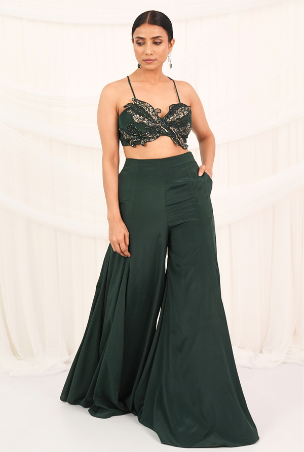 Emerald Echo | Emerald Green Palazzo set with cape