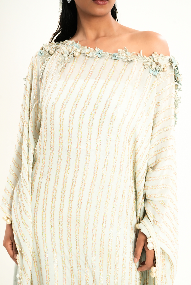 Soft Sage | One off shoulder kaftan