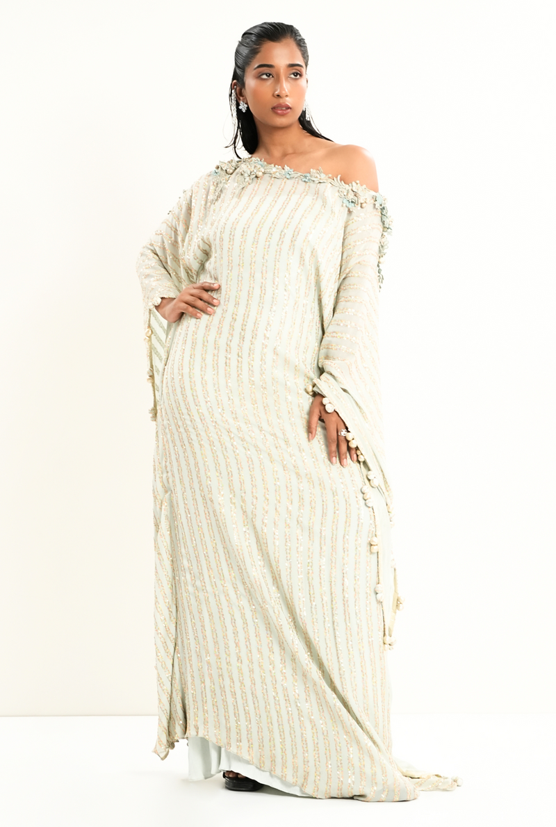 Soft Sage | One off shoulder kaftan