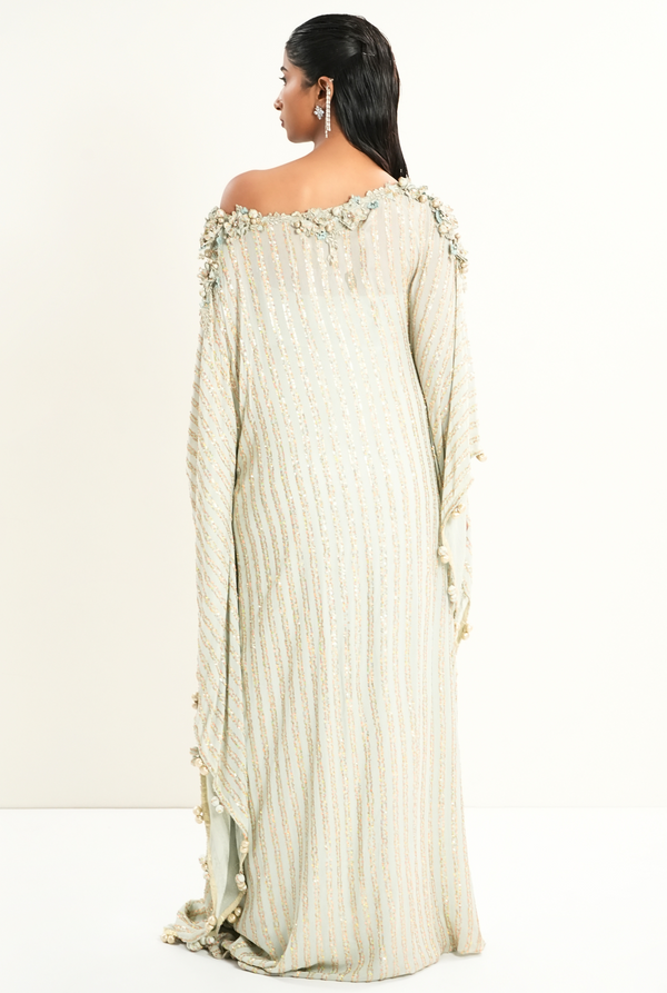 Soft Sage | One off shoulder kaftan