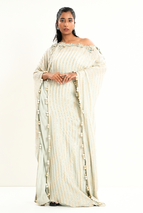 Soft Sage | One off shoulder kaftan