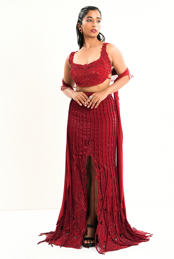 Laal Noor | Red cutwork skirt set