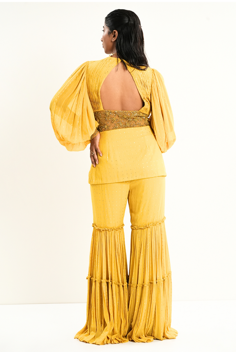 Sunlit Zing |  Yellow Layer Palazzo with Blazer